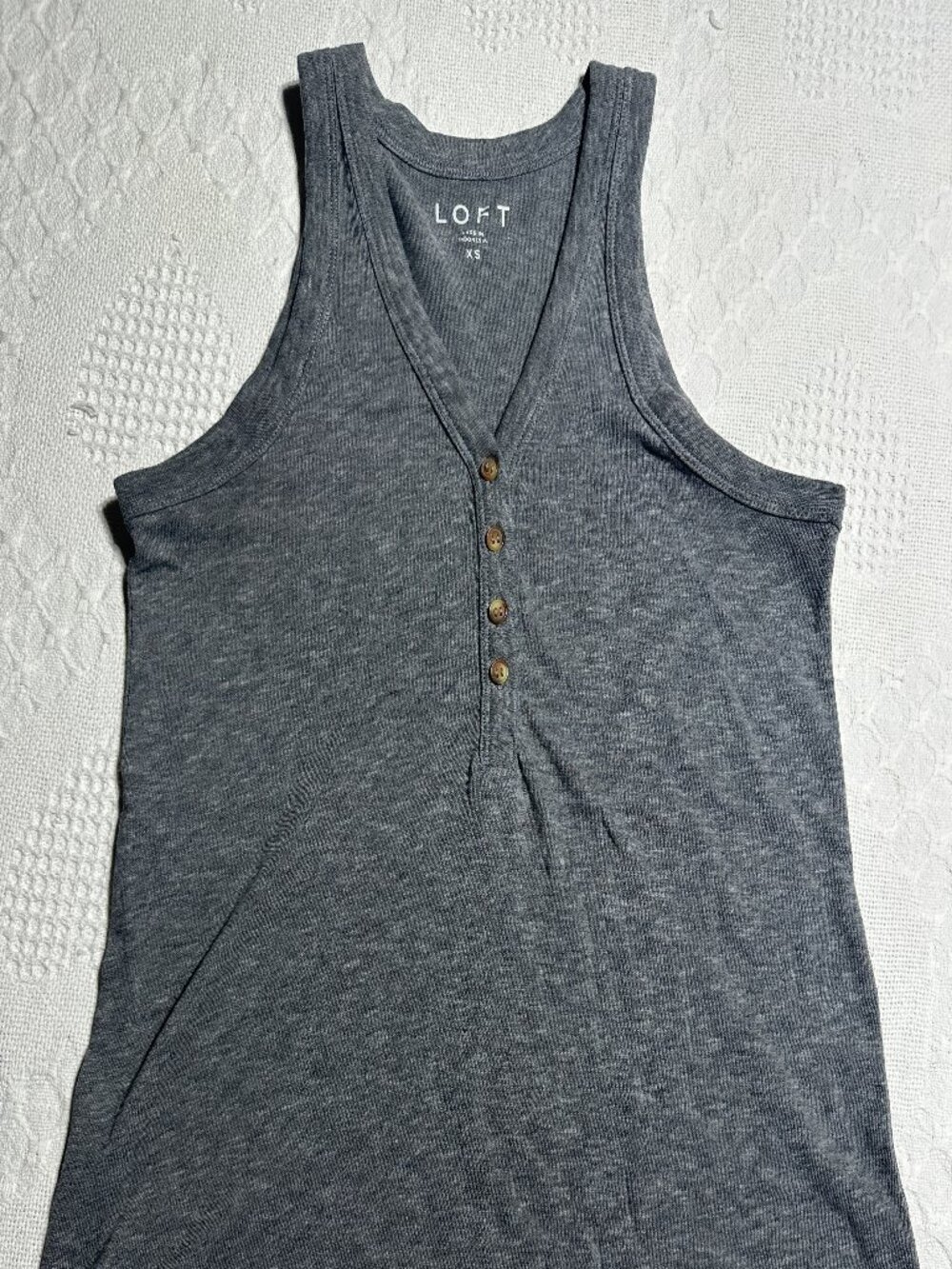 LOFT XS Gray Henley Tank Top Button Front Soft Knit Sleeveless